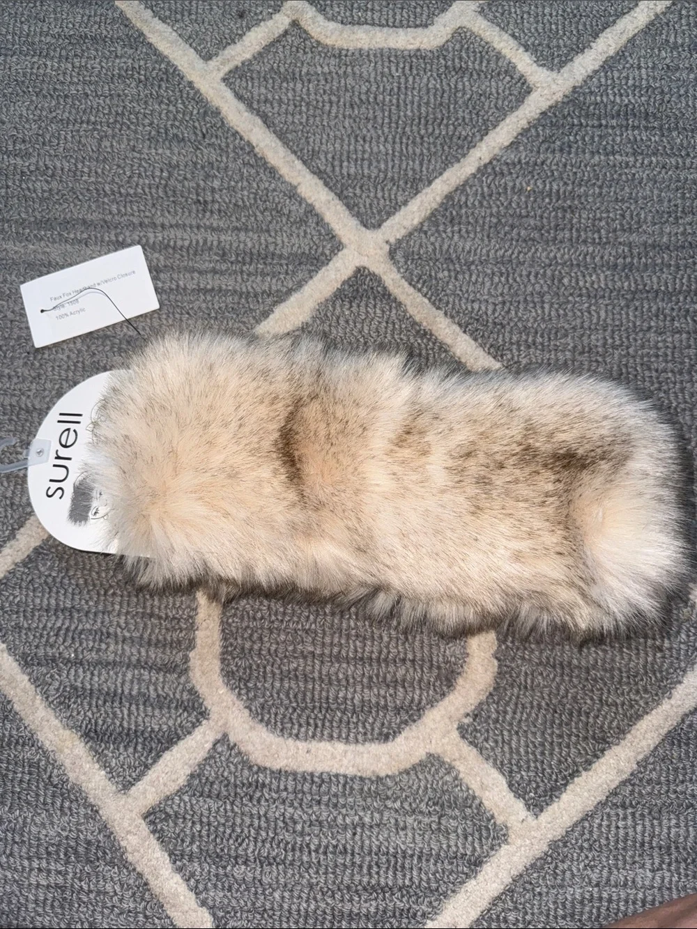 Surell Faux Fox Fur Headband Scarf Cream Brown One Size NWT